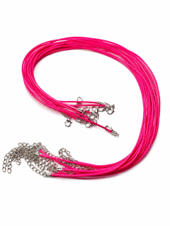 Růžová bižuterní šňůrka z imitace kůže s karabinkou (45 + 5 cm)